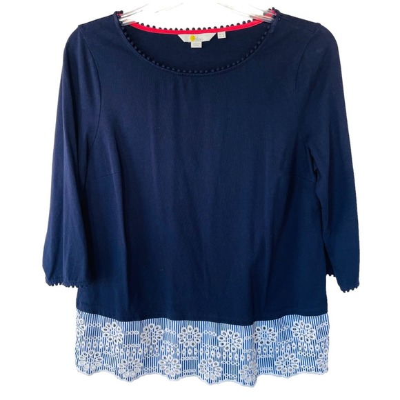 Boden Size 12 Navy Blue Broderie Eyelet Overlay Shirt size 12 - Picture 1 of 9